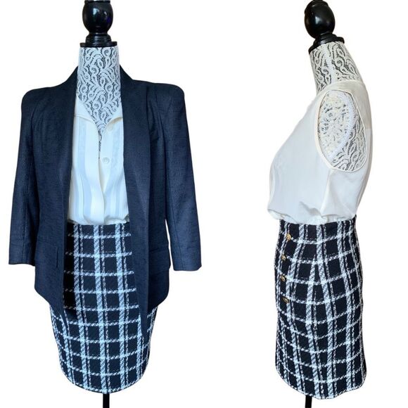 Generation Love Boucle Plaid Mini Skirt with Gold Button Detailing Black Size XS - Picture 12 of 12